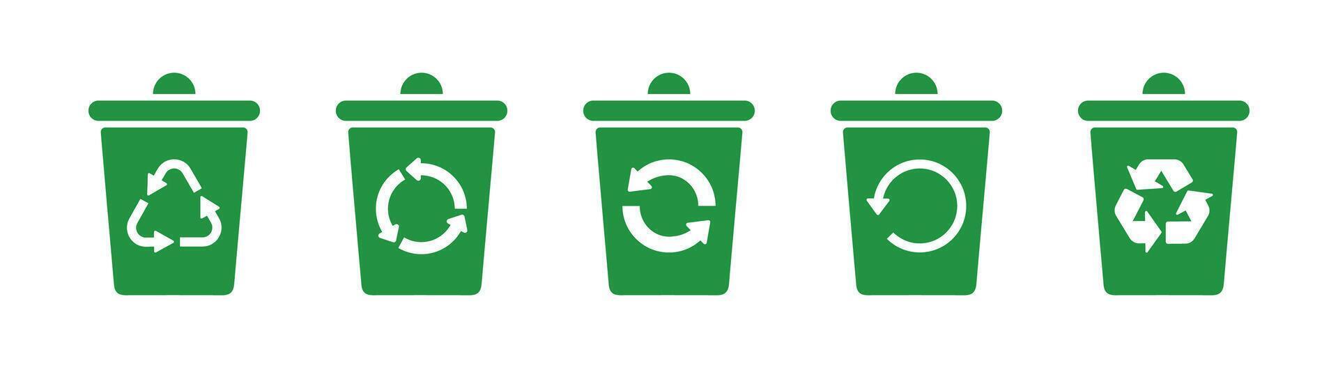 Recycle bin icon. Green trash symbol vector