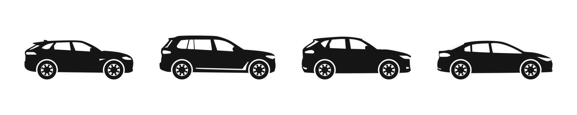 Car side view silhouette icons. Vehicle profile illustration vector