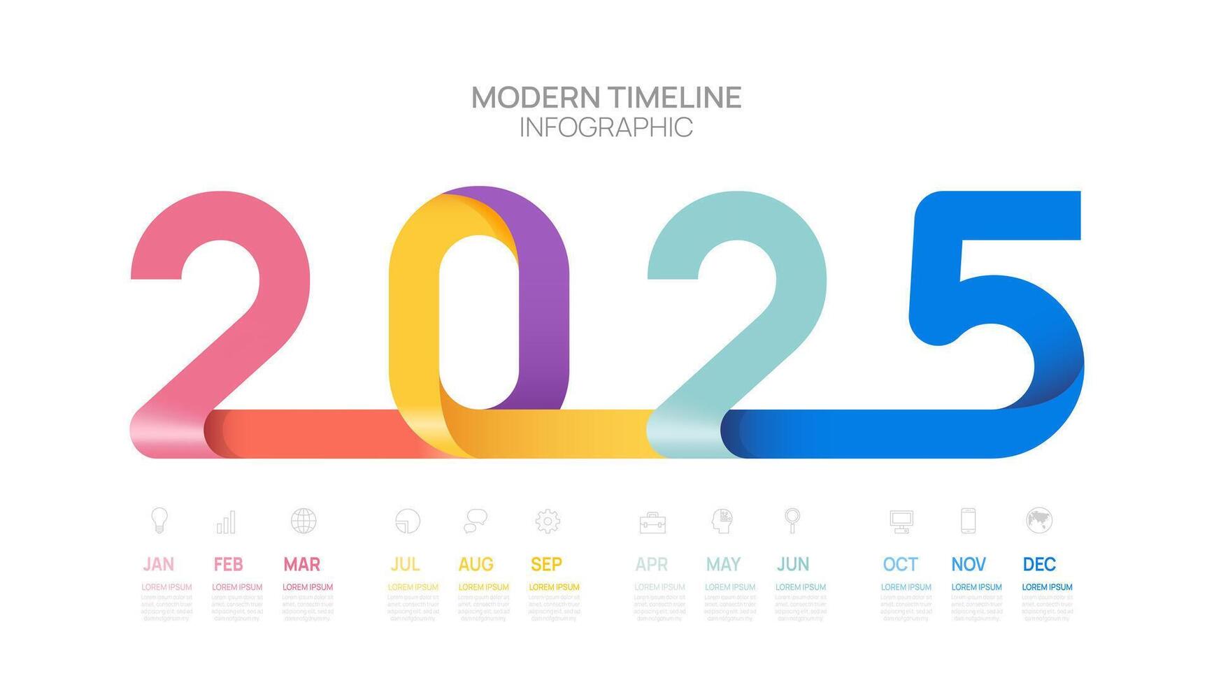 2025 year number line Infographic 5 steps to success growth template. Business process. illustration. vector