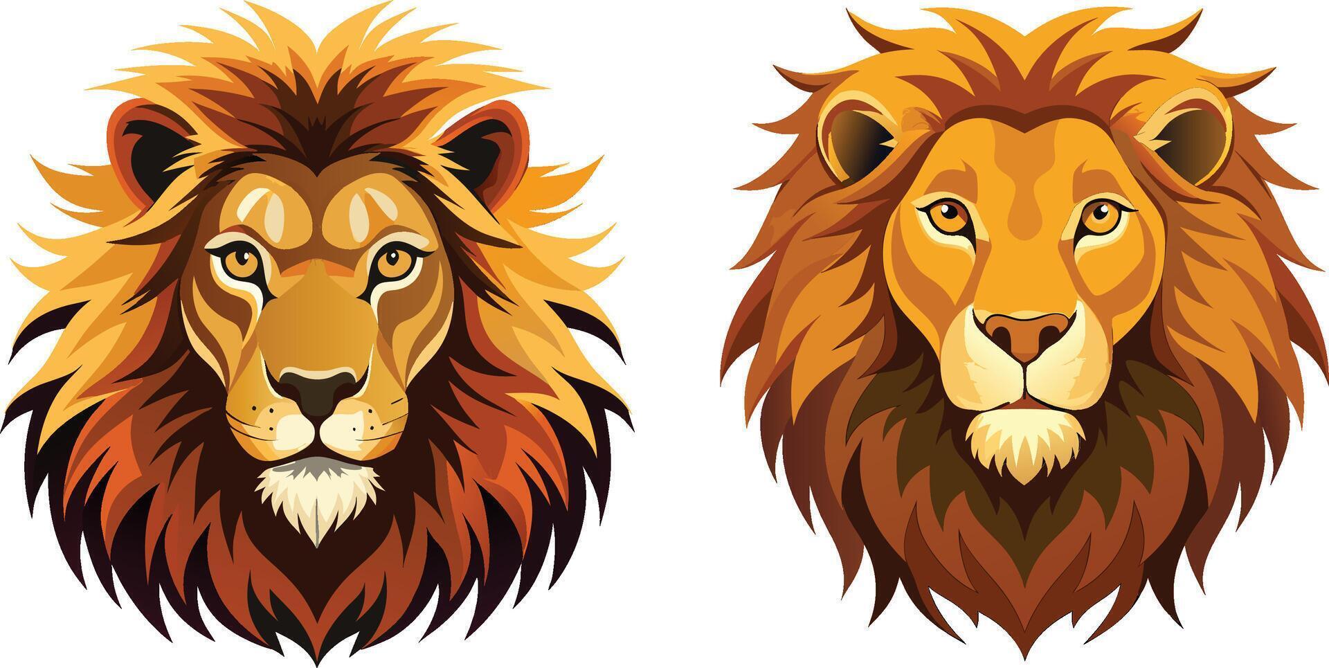 2 Set Lion Face Illustration Art vector