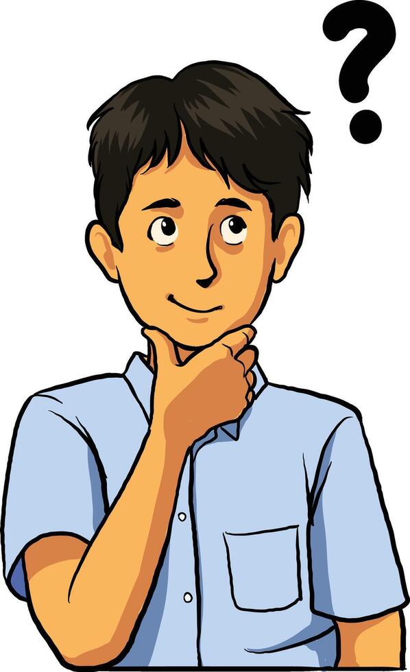 illustration of male cartoon character thinking about choices vector