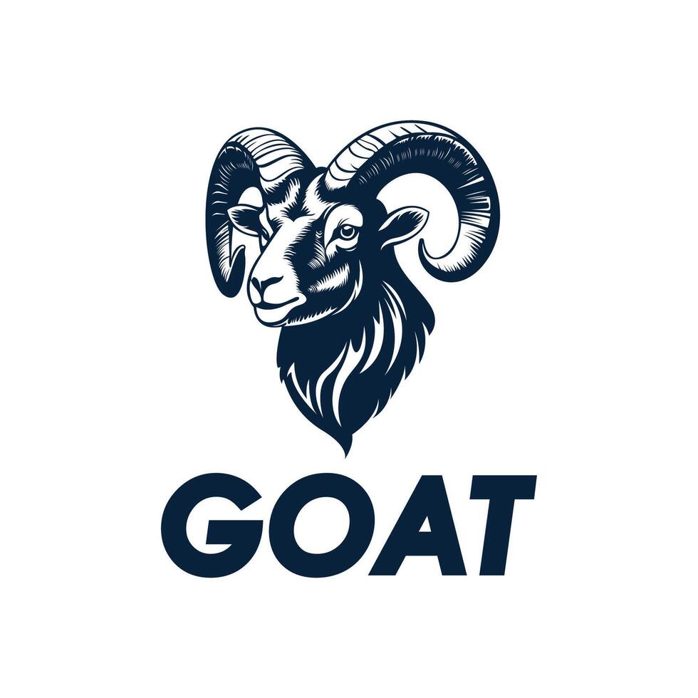Mountain goat head logo looking right with big horns vector