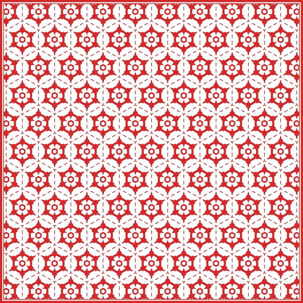 hexagon pattern of geometrical red flowers with dashed line as divider vector
