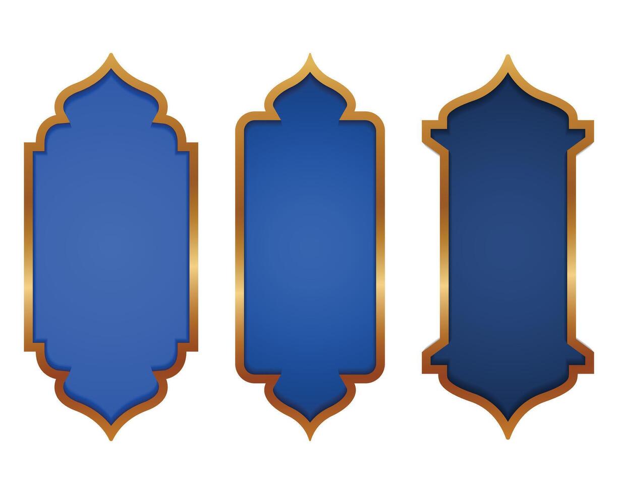 Collection of blue and gold luxury Islamic frames vector