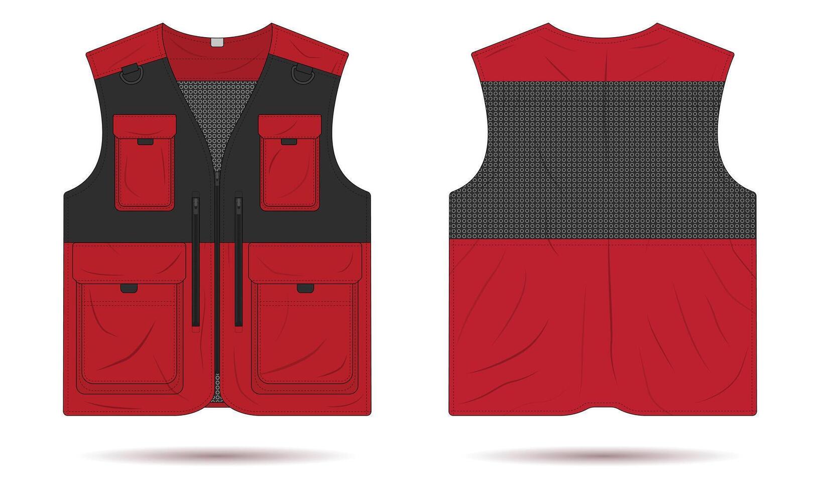 Red and black outdoor vest mockup front and back view vector