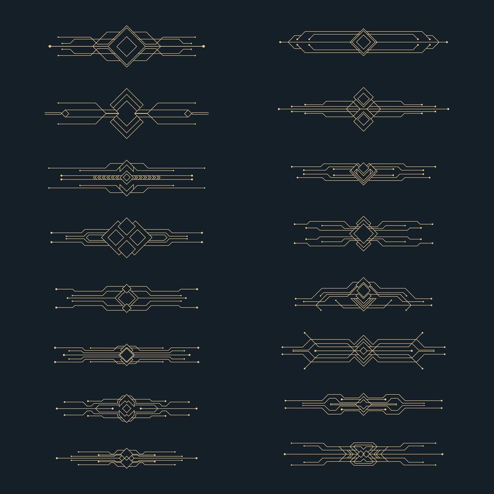 Abstract gold deco art border ornament collection vector