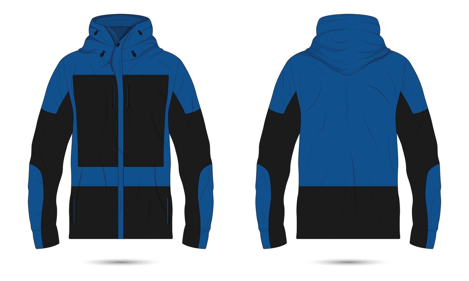 Blue and black outdoor hiking jacket mockup vector