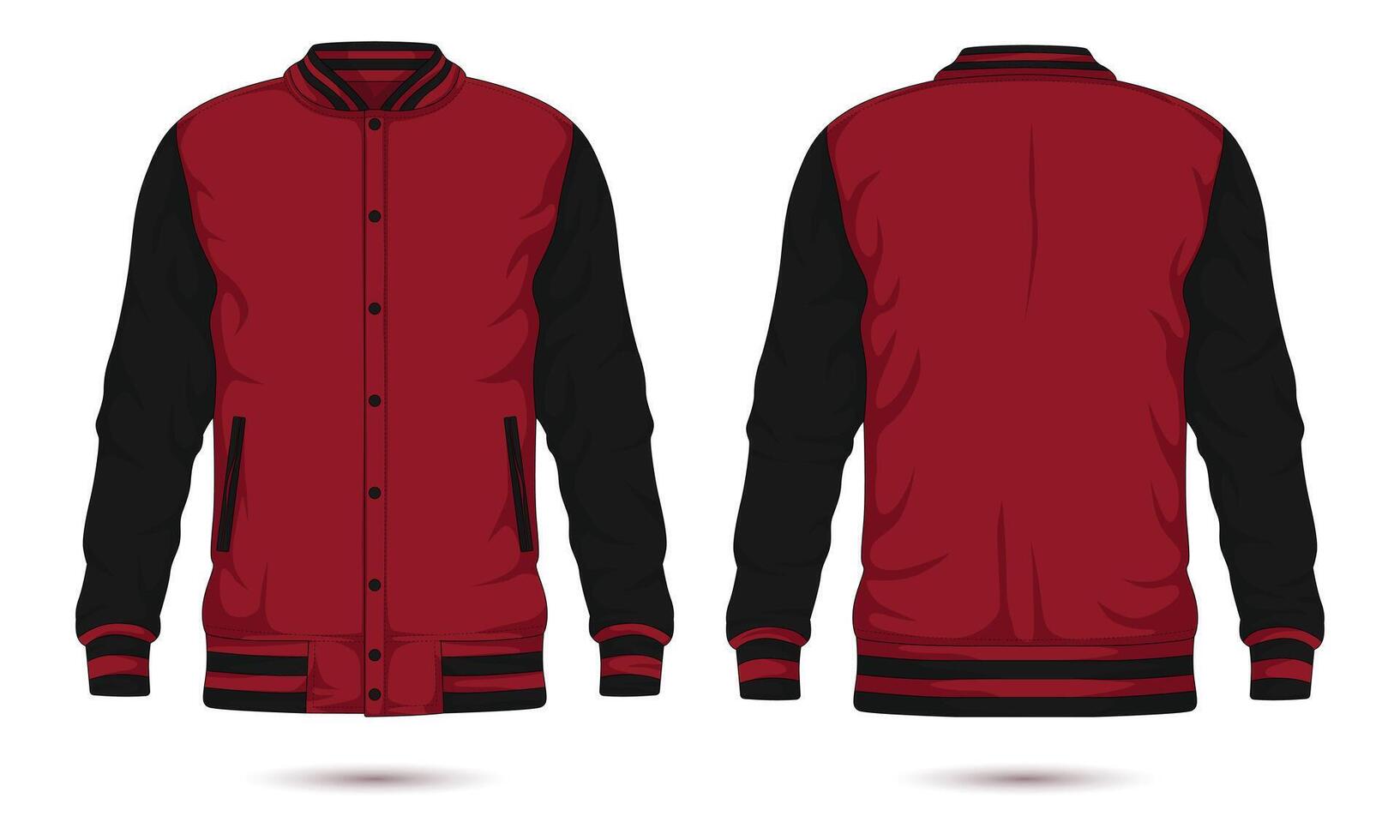 Red and black varsity jacket mockup front and back view vector