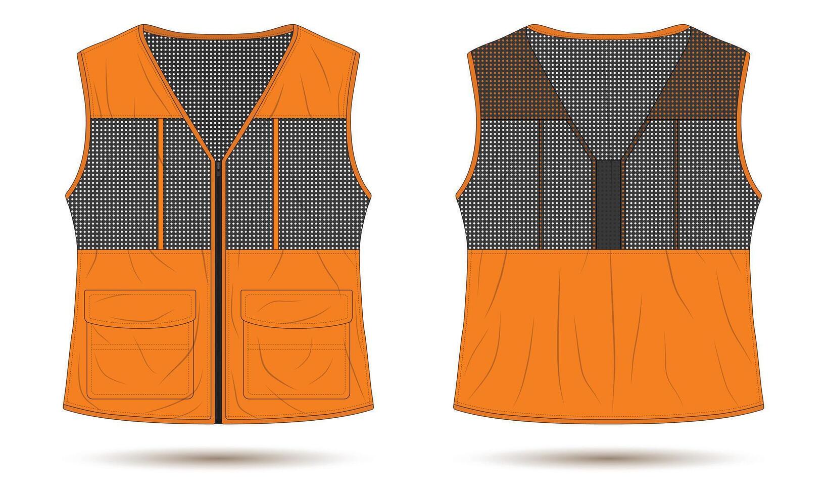 Orange outdoor vest mockup front and back view vector