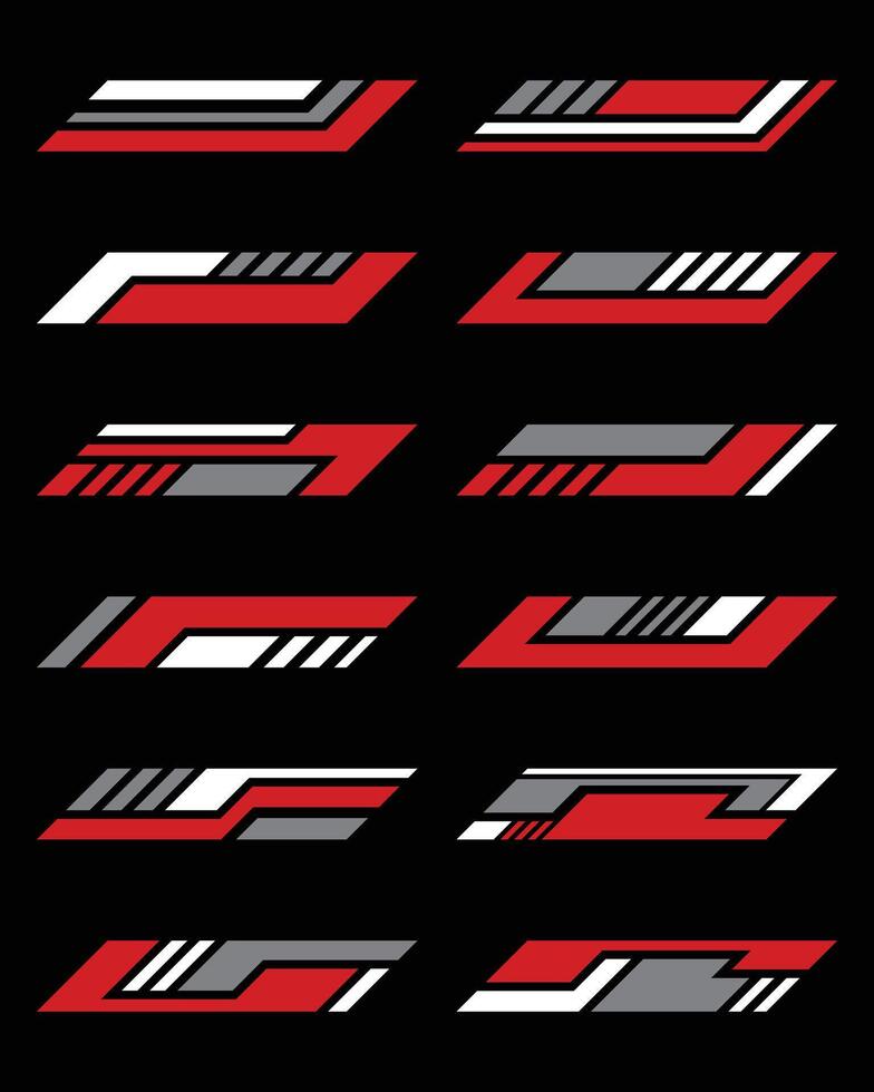 Set of abstract geometric stripes racing style different shape car wrap vinyl stickers vector