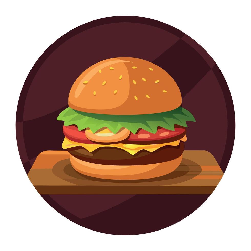 Fresh tasty delicious burger with beef patty. lettuce. onions. tomatoes and cucumbers. big fresh ham vector