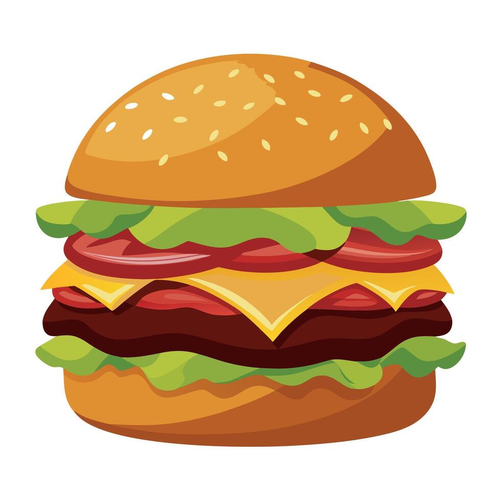 Burger Stacked with Double Angus Beef Patties. Aged Cheddar Cheese. Crispy Bacon. Caramelized Onions vector