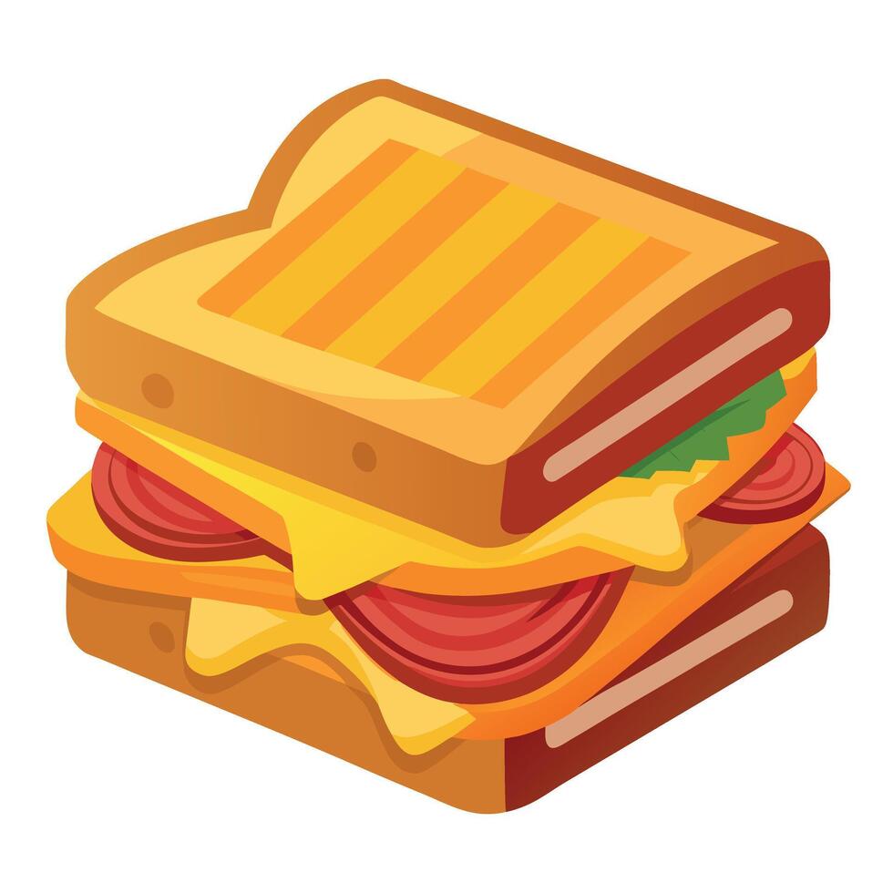 Grilled cheese sandwich with cheddar. caramelized onions. and crispy bacon vector