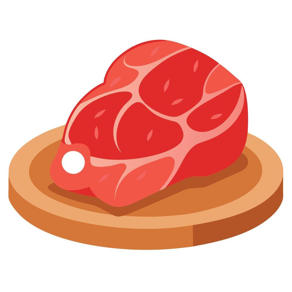 Large piece of raw meat on a wooden plate. isolated on transparent background vector