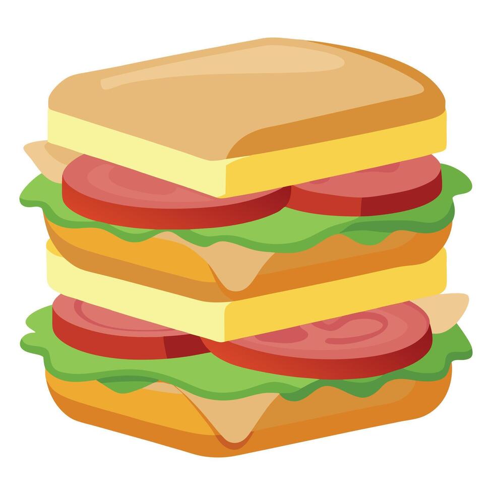A sandwich with bacon. ham. and cheese is piled on top of another sandwich vector