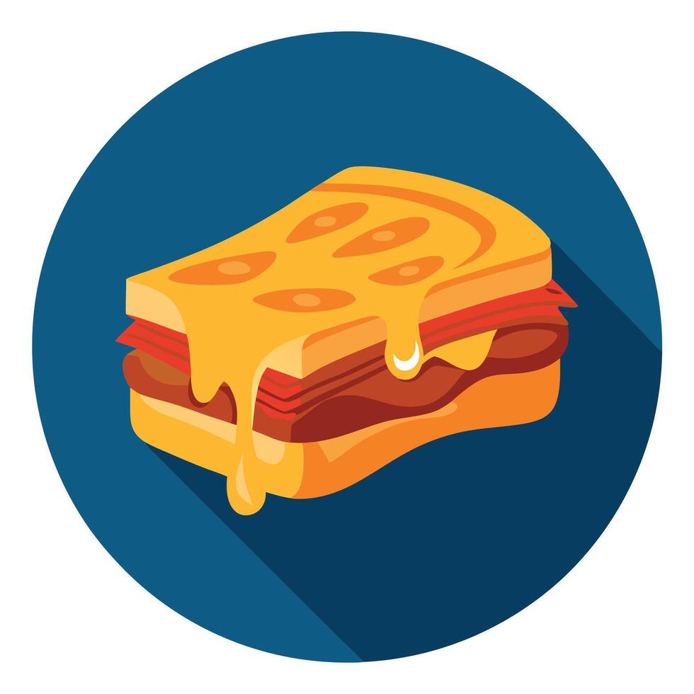 Gooey. delicious grilled cheese sandwich with bacon on dark background AIG51A. vector