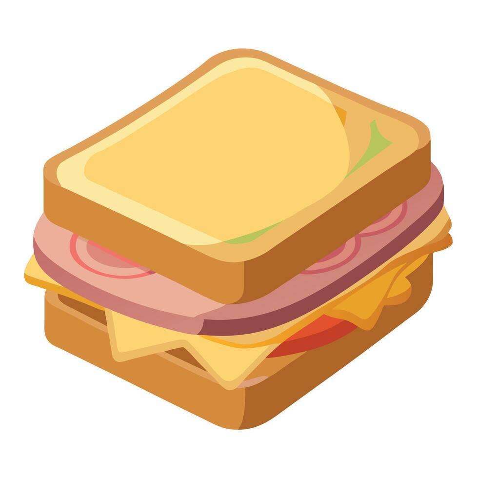 Cheese and ham toasted panini melt isolated on white or transparent background vector