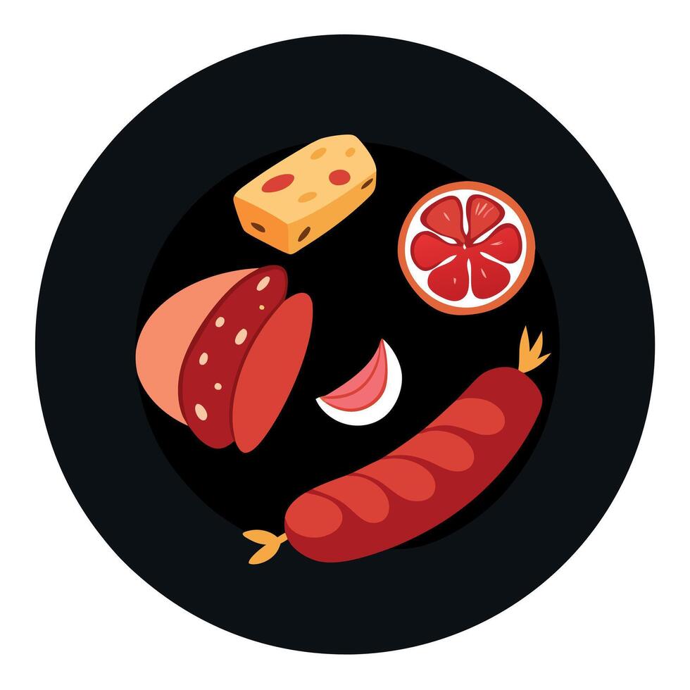 Italian cured meats on a black background viewed from the top with text space vector