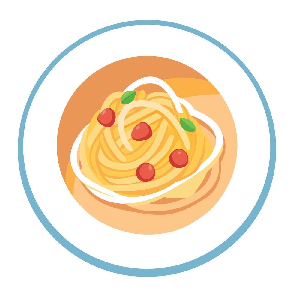 Delectable Spaghetti Carbonara Dish Plated on White Background with Copy Space vector