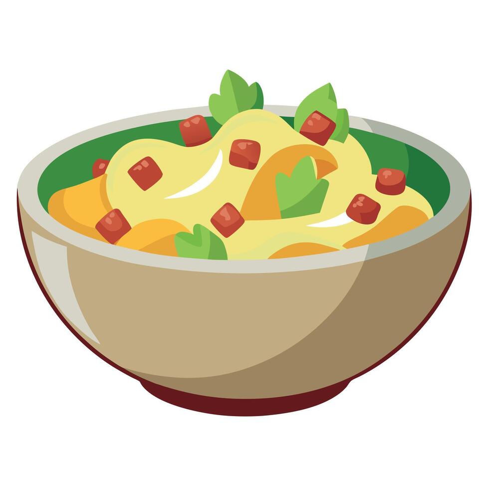A savory potato salad with vinegar dressing. often featuring bacon or pickles. vector