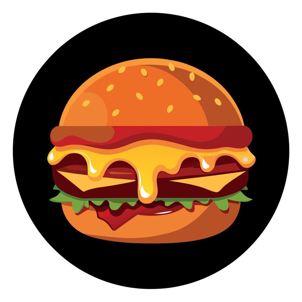 Gourmet cheeseburger with melting cheese and bacon on a dark background. vector