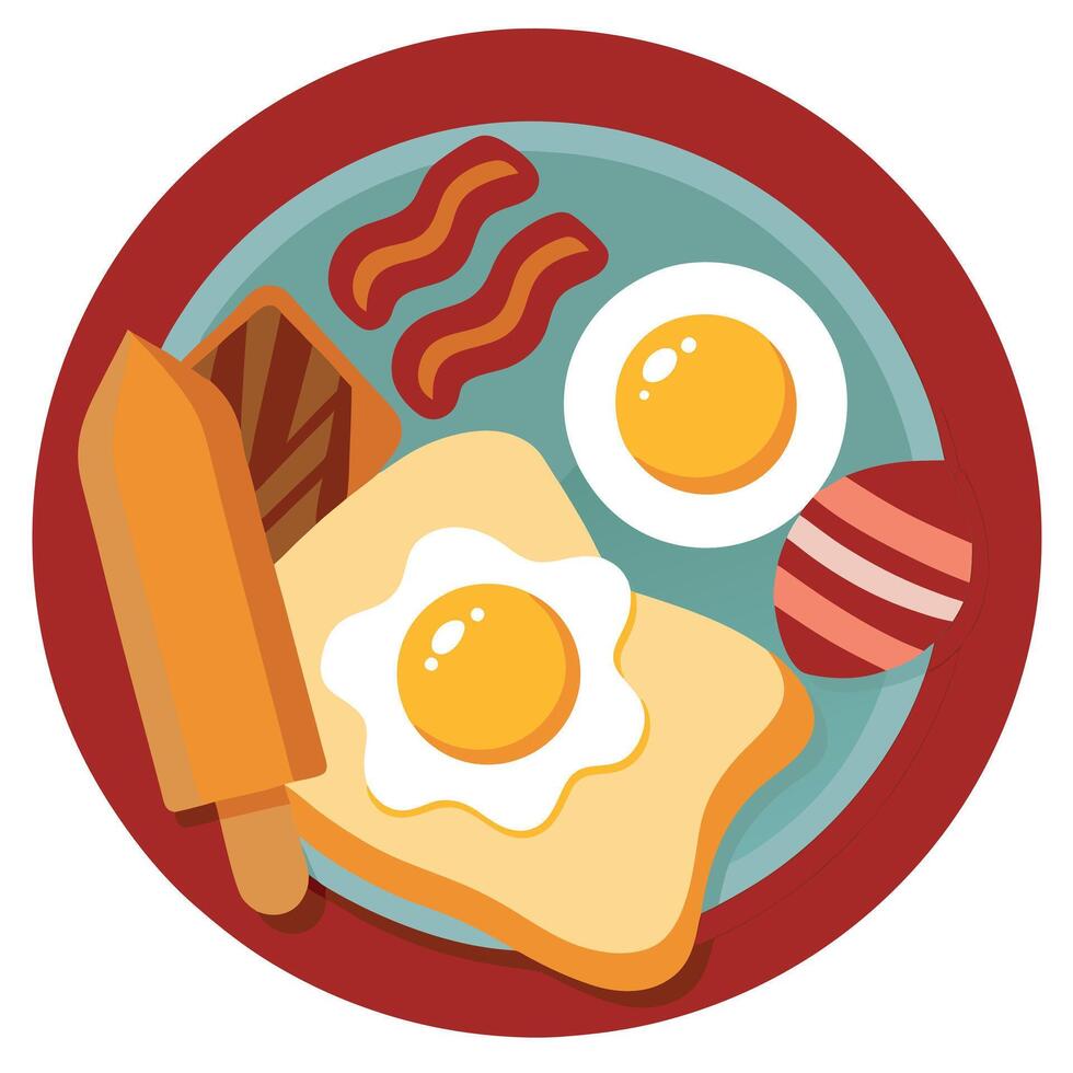 American Breakfast - Scrambled Egg. Bacon. Sausage. Hash Brown. and Toast vector