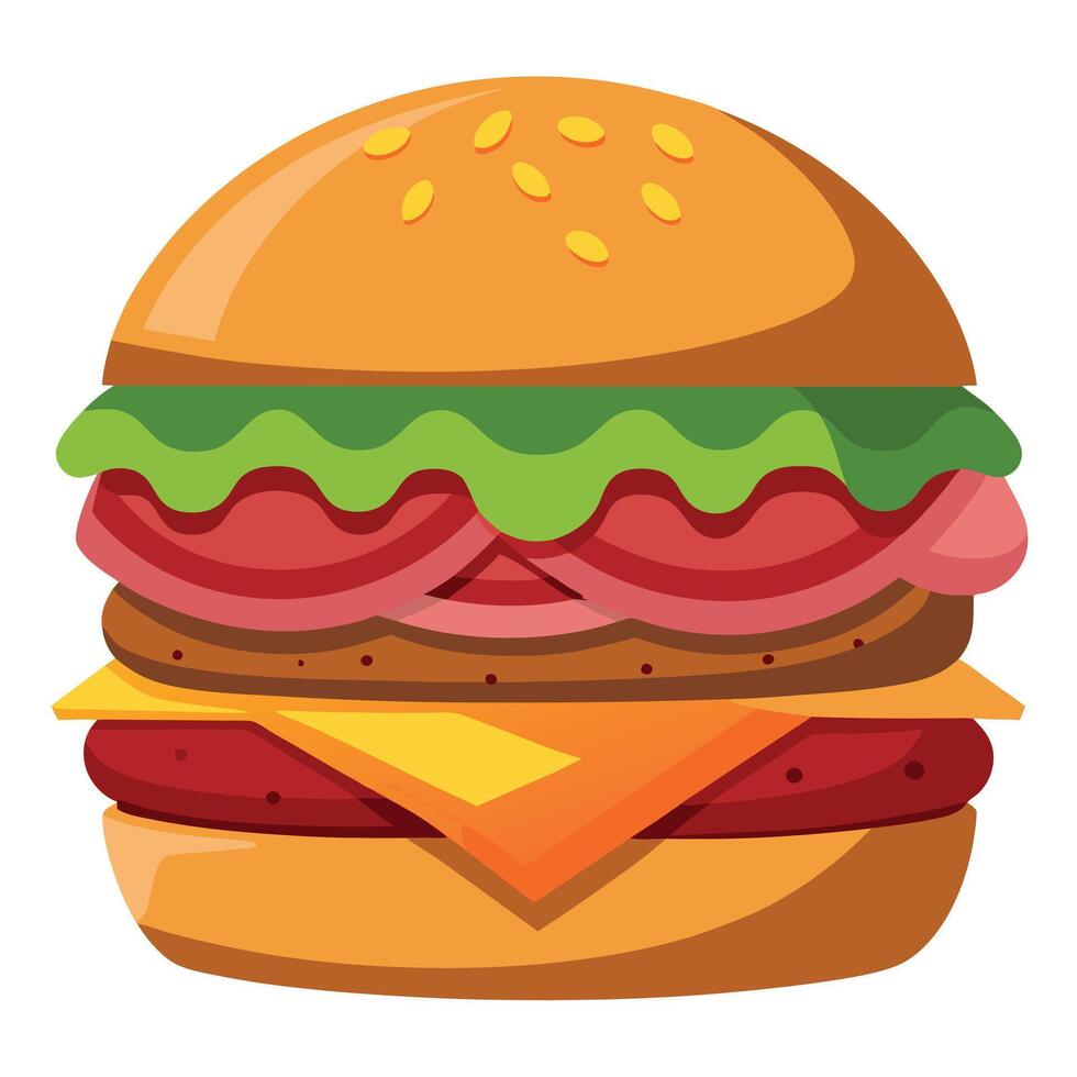 BBQ burger with bacon slices. beef patty. lettuce. pickles. bun without sesame vector