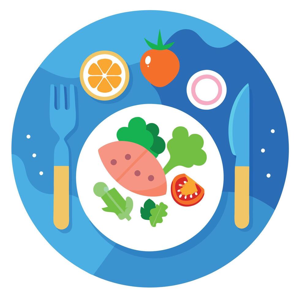Intermittent fasting low carb hight fats diet concept flat lay. healthy food salmon fish. bacon meat vector