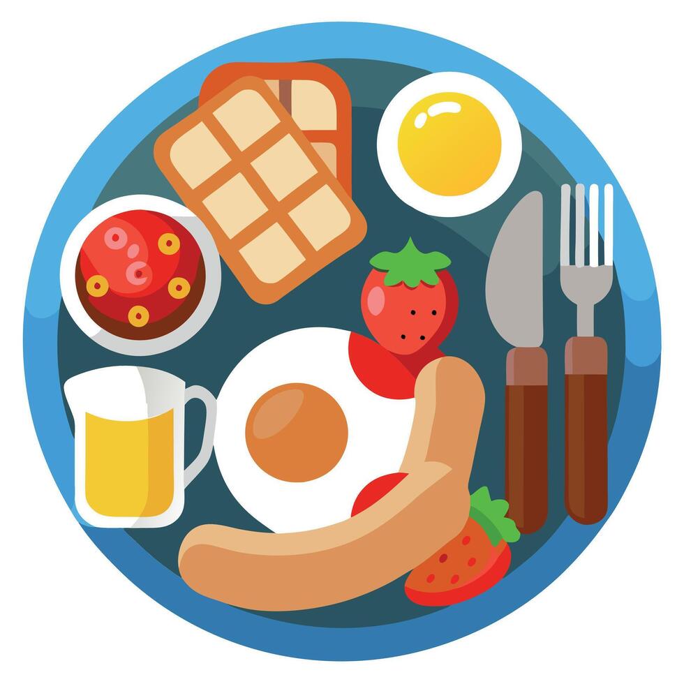 Full Scottish breakfast contained sunny eggs. sausages. toast and others vector