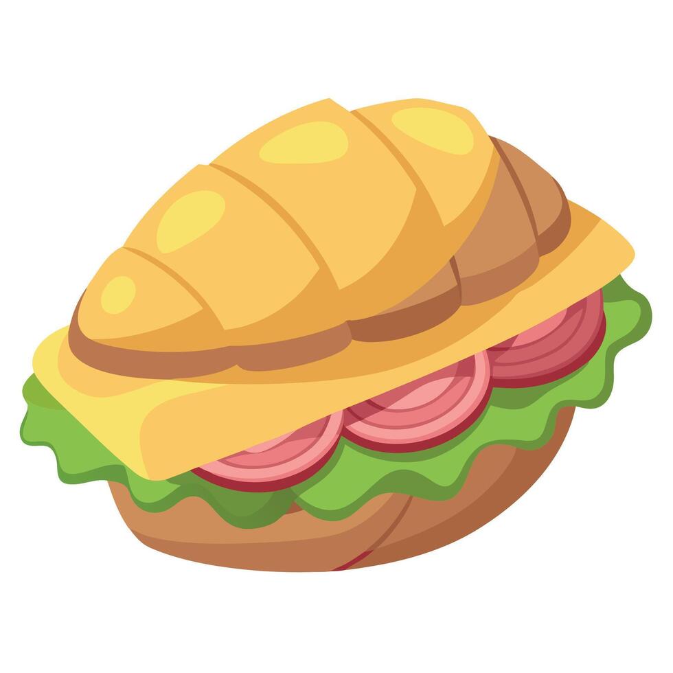 Croissant sandwich with ham and cheese isolated on transparent background. vector