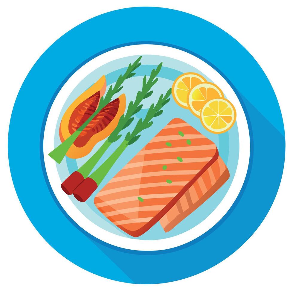 Grilled Salmon Fillets with Bacon and Asparagus - Gourmet Seafood Dinner vector