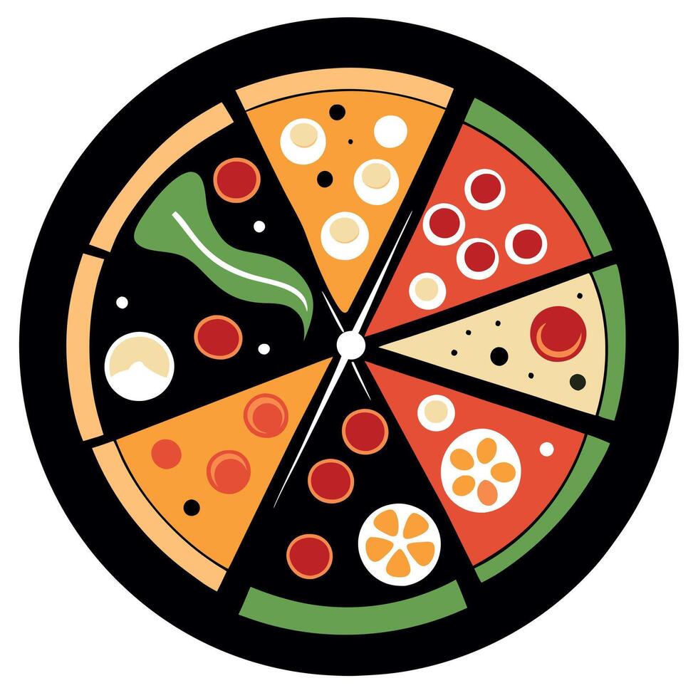 Delicious Slices of pizza with a variety of toppings on black background vector