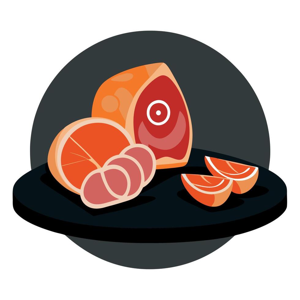Jamon slices. dry italian prosciutto. raw pork ham isolated on black background. Slices of prosciutt vector