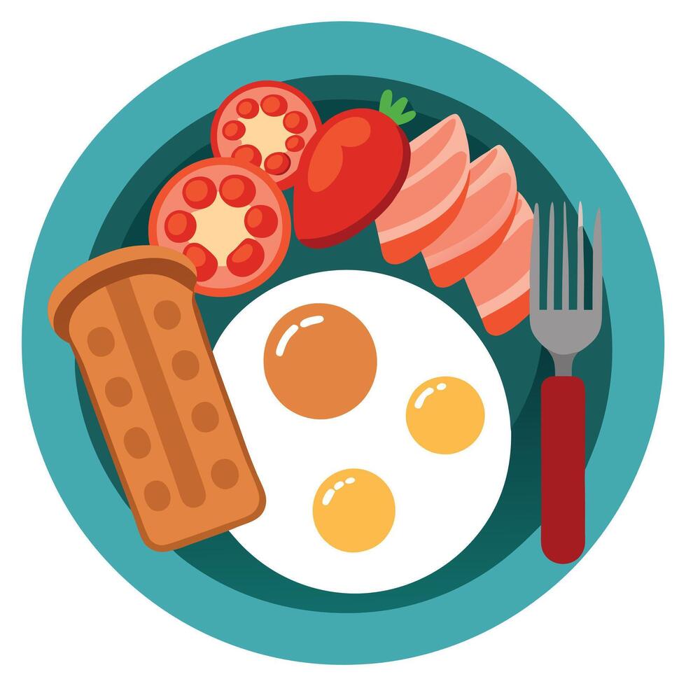 English breakfast with eggs. bacon. sausage. beans. toast. and tomatoes. vector