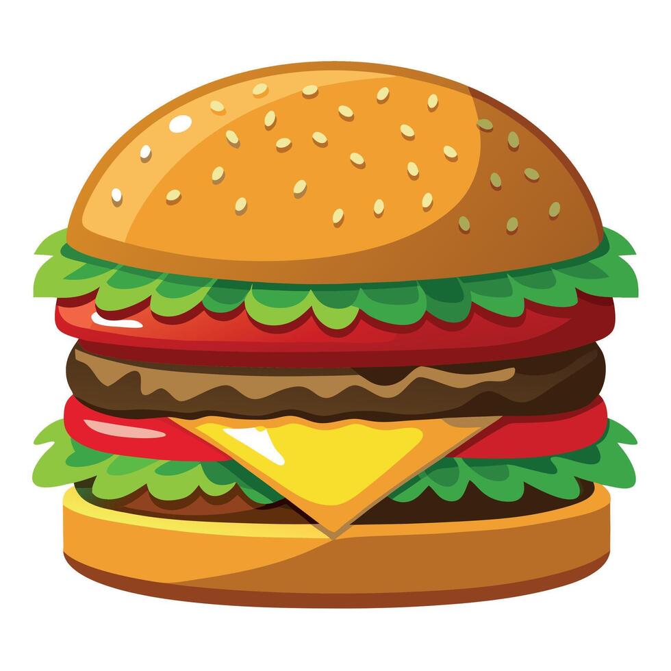 Delicious double cheeseburger with American cheese. lettuce. tomato. red onion. pickles. and farmhou vector