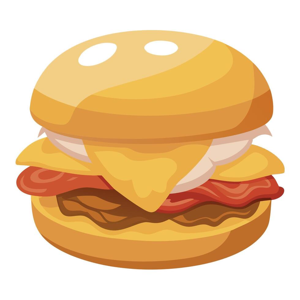 English muffin sandwich with crispy bacon. fried egg and melted cheese. vector