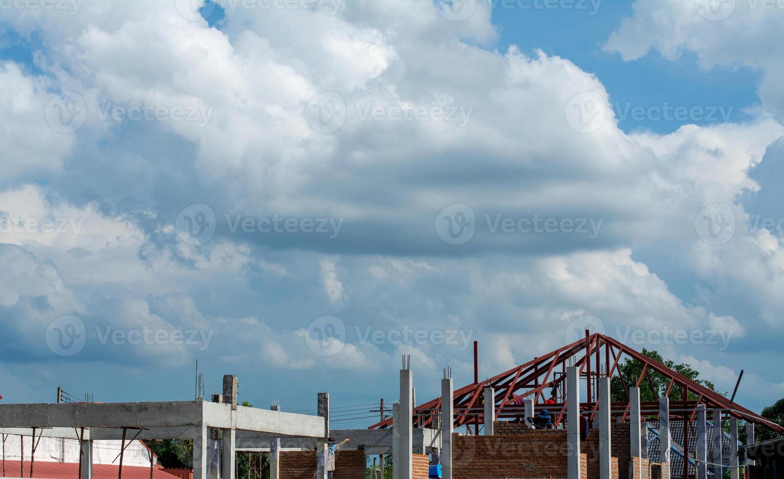 House Structure and Building in Rainy Season Sky and Clouds Weather Changes in Rainy Season in Tropical Areas Covered with Smoke photo