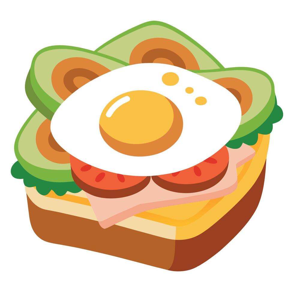 Delicious sandwich with fried eggs. bacon and avocado. Healthy breakfasts. Menu vector