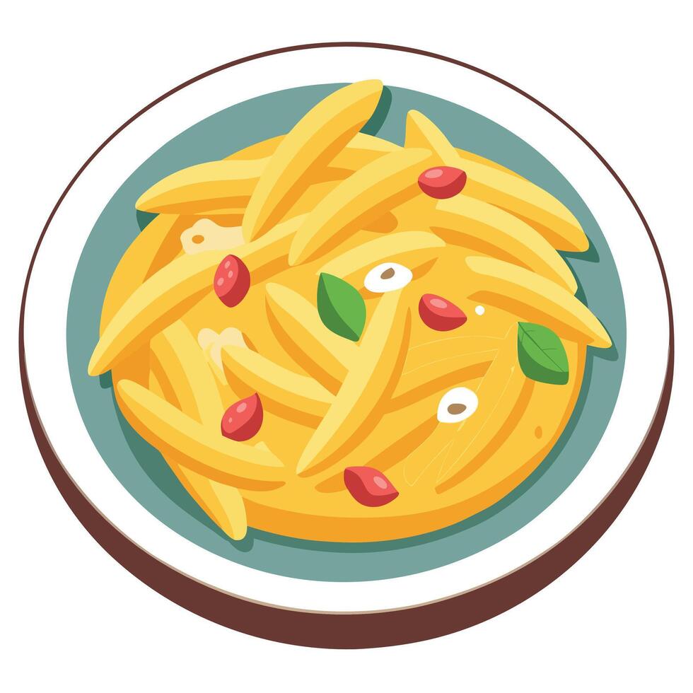 A delectable close-up of a flawlessly prepared penne carbonara pasta dish vector