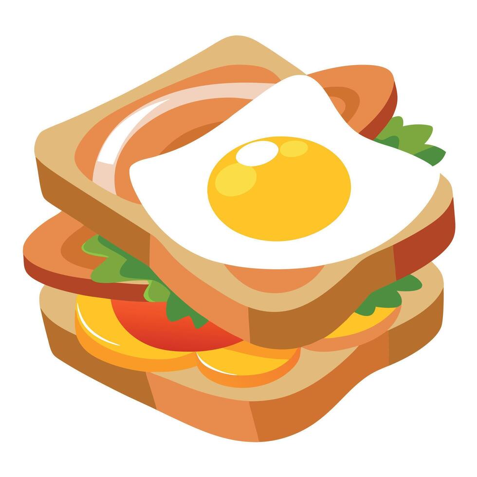 Fresh and healthy toasted sandwich with eggs and bacon. made from fresh ingredients. vector