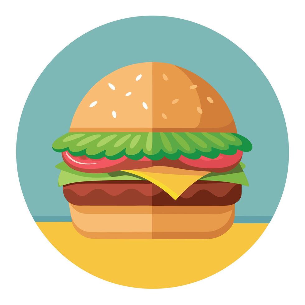A Cheeseburger with beef. lettuce. tomato. cheese. cucumber with beautiful background vector