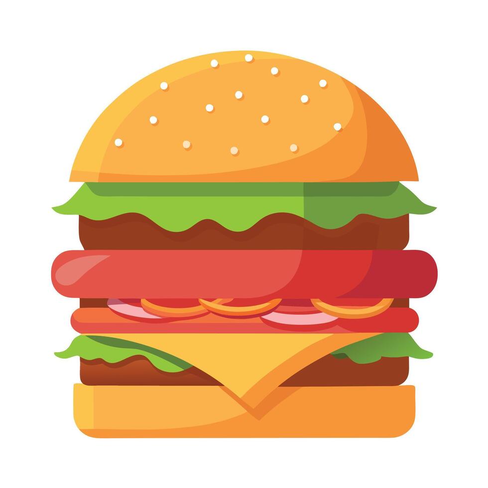 Delicious Burger Stacked With Bacon and Fresh Ingredients on White Surface vector