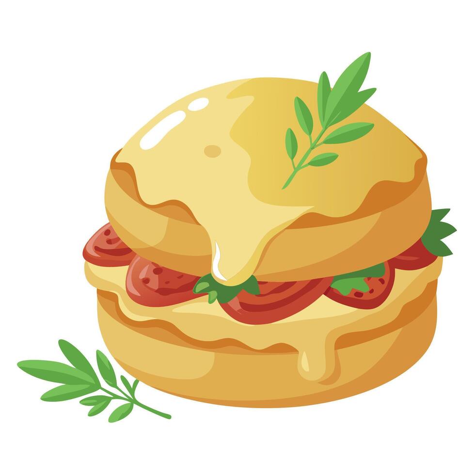 A Buttery Biscuit Drenched in Creamy Gravy. Topped With Crispy Bacon and Fresh Herbs vector