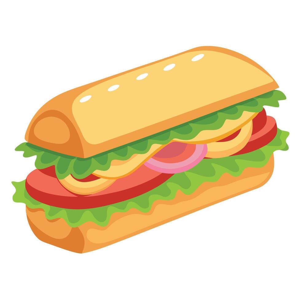 Delicious Sub Sandwich With ham . Cheese. and Lettuce on transparent background vector