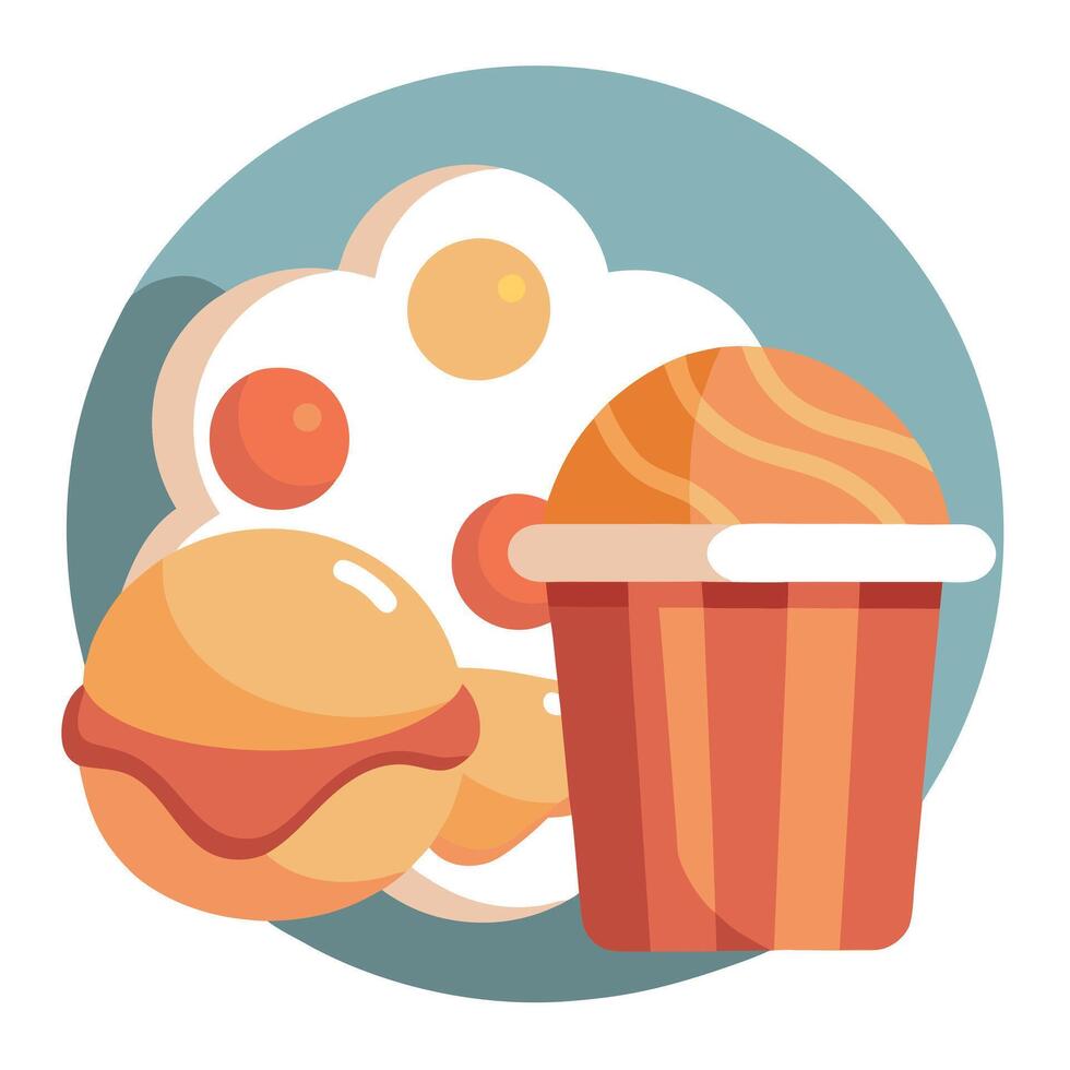Breakfast on the go idea Bacon and cheddar egg muffins recipe copy space image vector