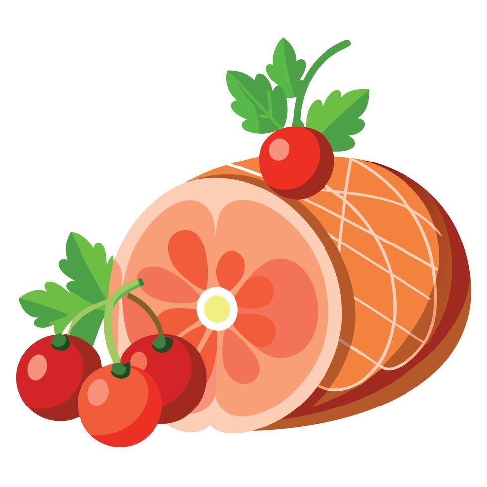 Delicious ham with cherry tomatoes parsley and pepper on white background vector