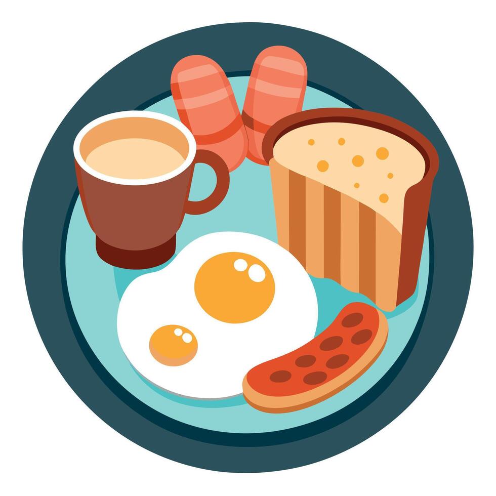 Breakfast. Fried eggs. bacon. bread. bean soup arranged on a plate. white background vector