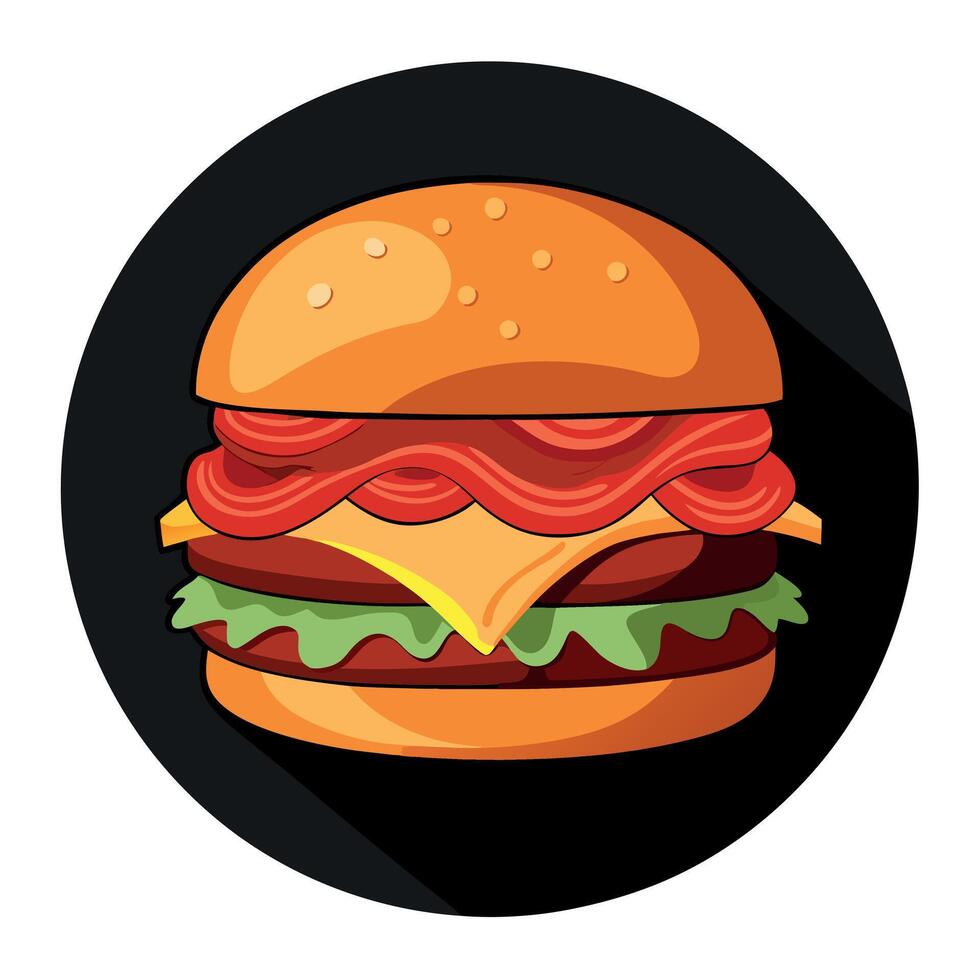 Delicious gourmet burger with bacon and caramelized onions on black background vector