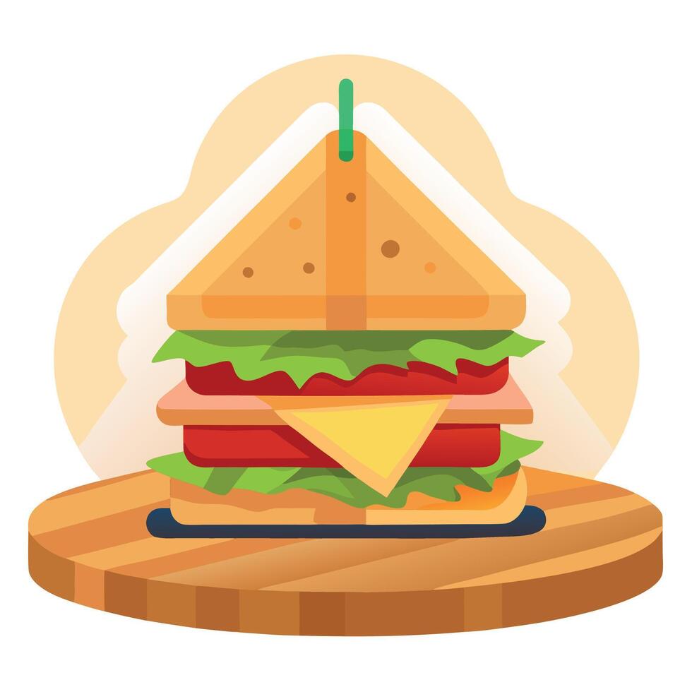 Club sandwich on wooden board on a table in a cafe. Creative Banner. Copyspace image vector