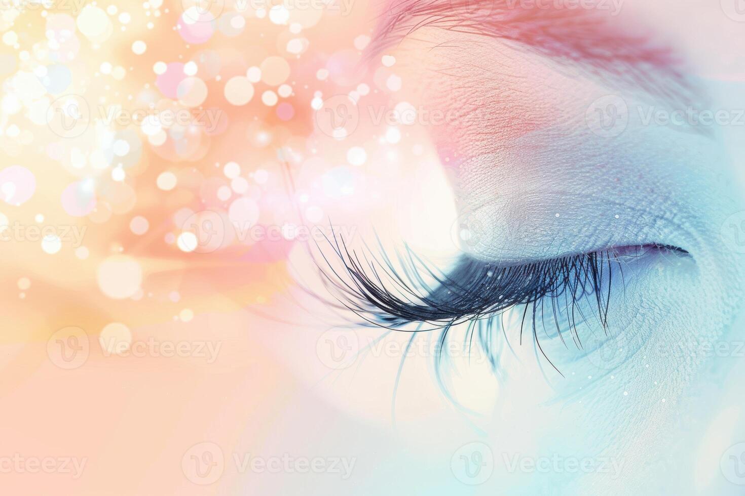Close up of eye with eyelash extensions ,beauty salon treatment photo